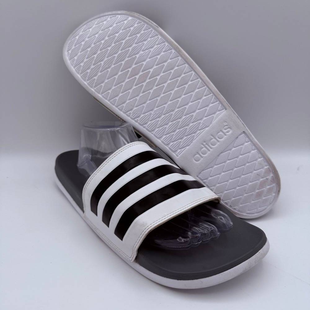Men's Adidas Adilette Comfort Adjustable Slip-On White Gray Black Slides Size 14